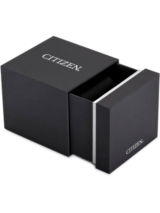Angle shot of Citizen AW1240-57E Black Dial Silver Titanium Unisex Watch on white background