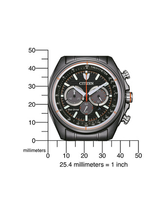 Angle shot of Citizen Chronograph CA4567-82H Grey Stainless Steel Unisex Watch on white background
