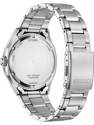 Angle shot of Citizen AW1750-85L Blue Dial Silver Stainless Steel Unisex Watch on white background