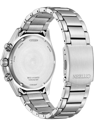 Angle shot of Citizen Urban Chrono Eco Drive CA0770-72X Green Dial Silver Stainless Steel Unisex Watch on white background