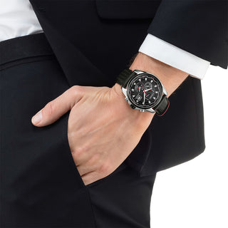 Angle shot of Citizen AT9036-08E Black Leather Unisex Watch on white background
