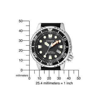 Angle shot of Citizen Eco-Drive Promaster BN0150-10E Black Rubber Mens Watch on white background