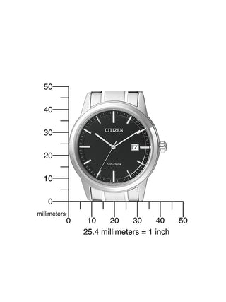 Angle shot of Citizen AW1231-58E Black Dial Silver Stainless Steel Unisex Watch on white background