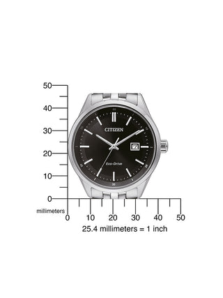 Angle shot of Citizen BM7251-88E Black Dial Silver Stainless Steel Unisex Watch on white background
