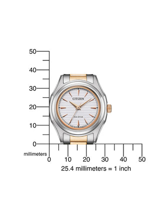 Angle shot of Citizen FE2116-85A Silver Dial Rose Gold Stainless Steel Womens Watch on white background