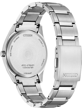 Angle shot of Citizen FE6151-82X Green Dial Silver Titanium Womens Watch on white background