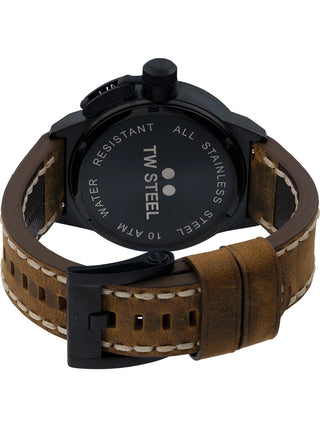 Angle shot of TW Steel CS103 Black Dial Brown Leather Unisex Watch on white background