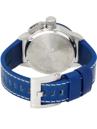 Angle shot of TW Steel CS112 Blue Leather Unisex Watch on white background