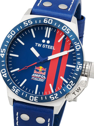 Front view of TW Steel CS112 Blue Leather Unisex Watch on white background