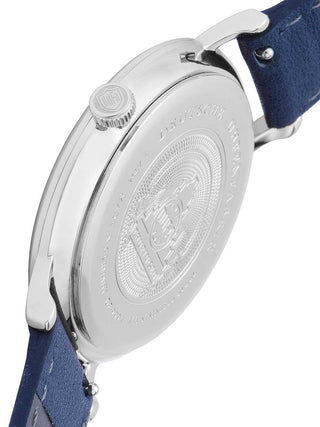 Angle shot of Dufa DF-9001-10 Blue Leather Unisex Watch on white background