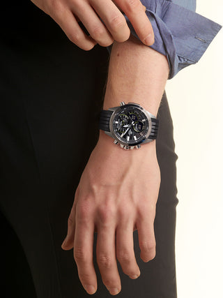 Angle shot of Casio Edifice ECB-30P-1AEF Black Resin Mens Watch on white background