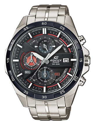 Angle shot of Casio Edifice Chronograph EFR-556DB-1AVUEF Black Dial Grey Stainless Steel Mens Watch on white background