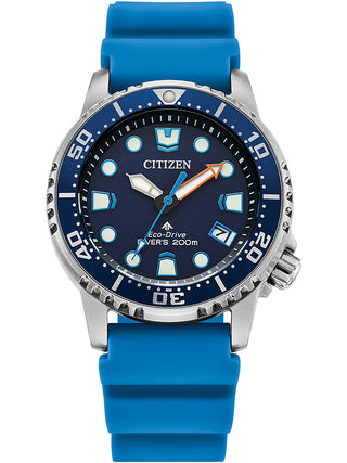 Front view of Citizen EO2028-06L Blue Silicone Womens Watch on white background