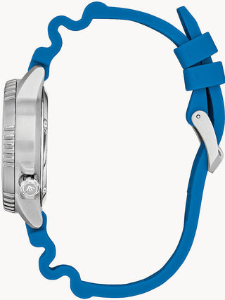 Angle shot of Citizen EO2028-06L Blue Silicone Womens Watch on white background