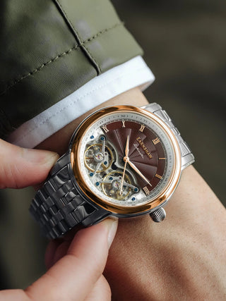 Angle shot of Thomas Earnshaw ES-8255-55 Brown Dial Silver Stainless Steel Unisex Watch on white background