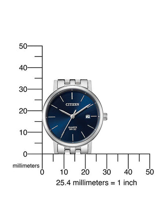 Angle shot of Citizen EU6090-54L Blue Dial Silver Stainless Steel Womens Watch on white background