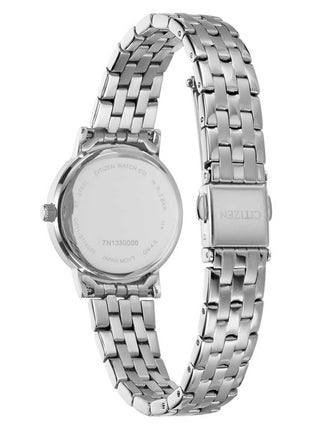 Angle shot of Citizen EU6090-54L Blue Dial Silver Stainless Steel Womens Watch on white background