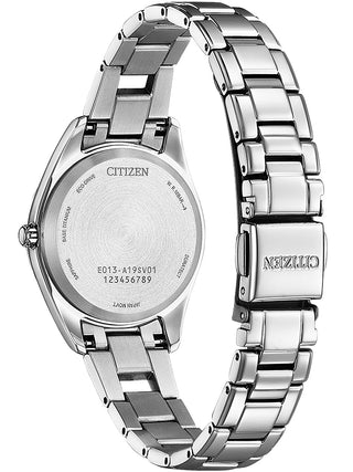Angle shot of Citizen EW2601-81M Blue Dial Silver Titanium Womens Watch on white background