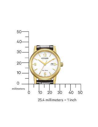 Angle shot of Citizen EW2722-01A White Dial Black Leather Womens Watch on white background