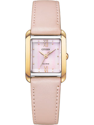 Angle shot of Citizen EW5596-66X Pink Dial Silver Stainless Steel Womens Watch on white background