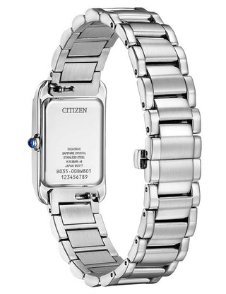Angle shot of Citizen EW5620-55A White Dial Silver Stainless Steel Womens Watch on white background