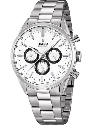 Front view of Festina Chronograph F16820/Q Silver Stainless Steel Unisex Watch on white background