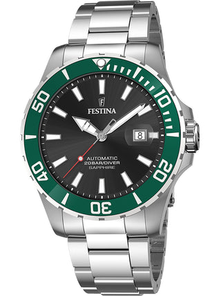 Front view of Festina F20531/2 Black Dial Silver Stainless Steel Unisex Watch on white background