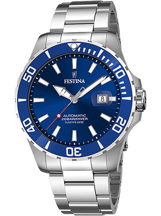 Front view of Festina F20531/3 Blue Dial Silver Stainless Steel Unisex Watch on white background