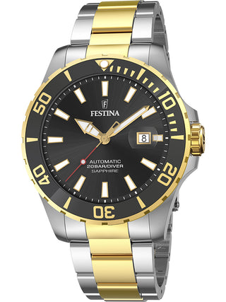 Front view of Festina F20532/2 Black Dial Gold Stainless Steel Unisex Watch on white background