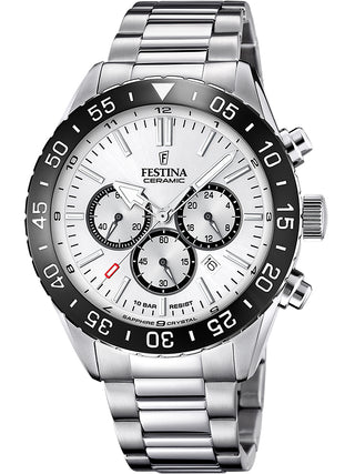 Front view of Festina Chronograph F20575/1 Silver Stainless Steel Unisex Watch on white background