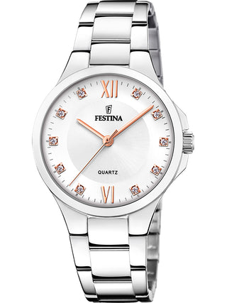 Front view of Festina F20582/1 Silver Stainless Steel Womens Watch on white background