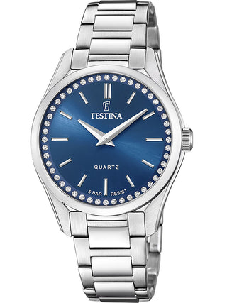 Front view of Festina F20583/3 Blue Dial Silver Stainless Steel Womens Watch on white background