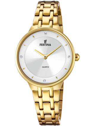 Front view of Festina F20601/1 Silver Dial Gold Stainless Steel Womens Watch on white background