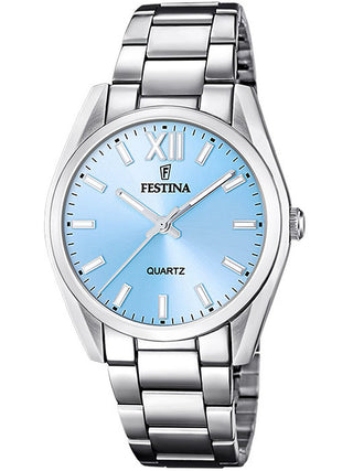 Front view of Festina F20622/3 Blue Dial Silver Stainless Steel Womens Watch on white background