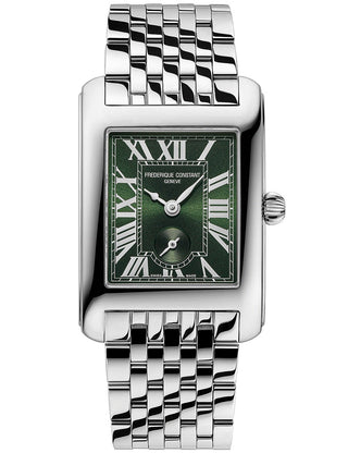 Front view of Frederique Constant FC-235GR2C6B Green Dial Silver Stainless Steel Womens Watch on white background