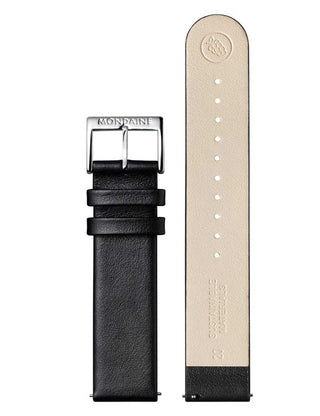 Angle shot of Mondaine MSE.40210.LBV White Dial Black Leather Unisex Watch on white background