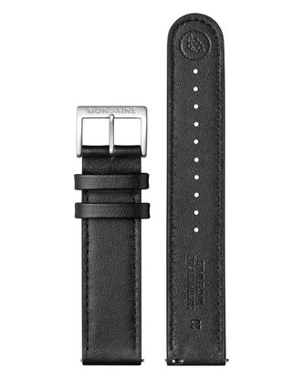 Angle shot of Mondaine MST.4161B.LBV White Dial Black Leather Unisex Watch on white background