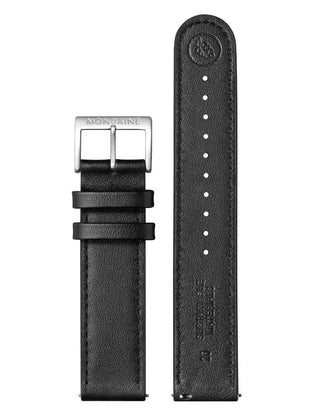 Angle shot of Mondaine MST.41020.LBV.2SE Black Leather Unisex Watch on white background