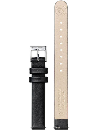 Angle shot of Mondaine MSE.26110.LBV White Dial Black Leather Womens Watch on white background