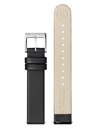 Angle shot of Mondaine MSE.30210.LCV.SET White Dial Black Leather Womens Watch on white background