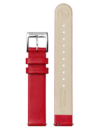 Angle shot of Mondaine MSL.31110.LCV White Dial Leather Womens Watch on white background