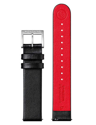 Angle shot of Mondaine A667.30314.11SBBV White Dial Black Leather Unisex Watch on white background