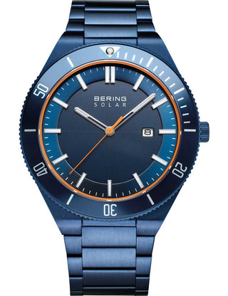 Front view of Bering 14443-797 Blue Stainless Steel Unisex Watch on white background