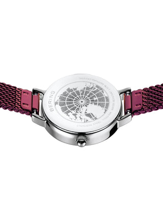 Angle shot of Bering 11022-909 Purple Stainless Steel Womens Watch on white background