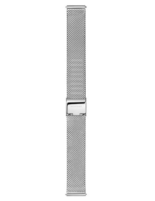 Angle shot of Mondaine MSL.31110.SM White Dial Silver Stainless Steel Womens Watch on white background