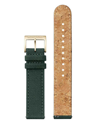 Angle shot of Mondaine A660.30314.60SBS Green Textile Womens Watch on white background