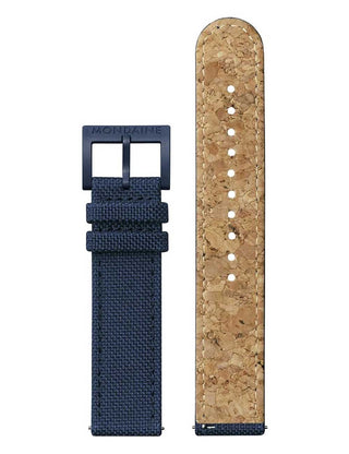 Angle shot of Mondaine MS1.41140.LD Blue Textile Unisex Watch on white background