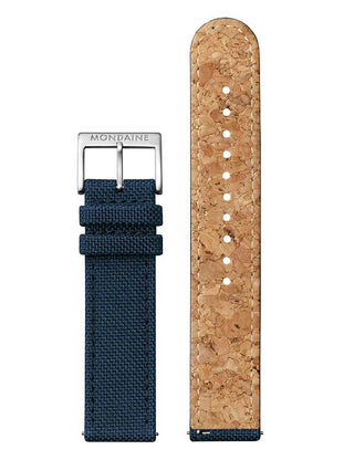 Angle shot of Mondaine A660.30360.40SBD Blue Textile Unisex Watch on white background