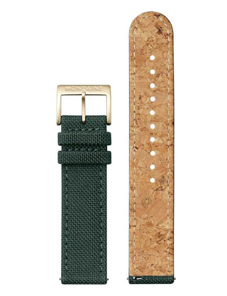 Angle shot of Mondaine A660.30360.60SBS Green Textile Unisex Watch on white background