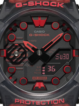 Angle shot of Casio G-Shock GA-B001G-1AER Red Dial Grey Resin Mens Watch on white background